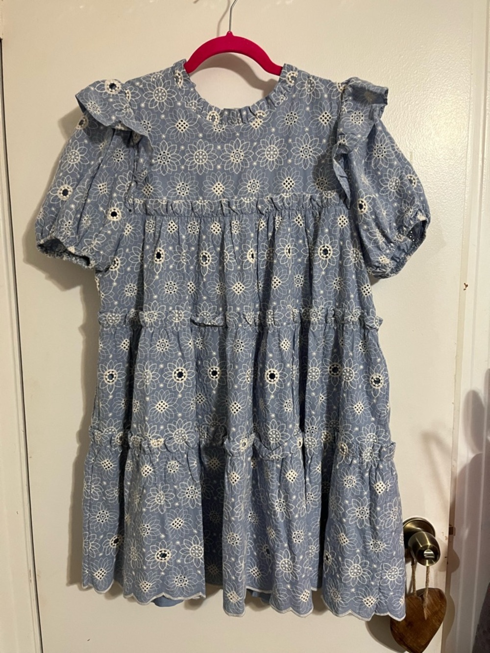 Just Me Blue Eyelet Floral Tiered Dress, large.